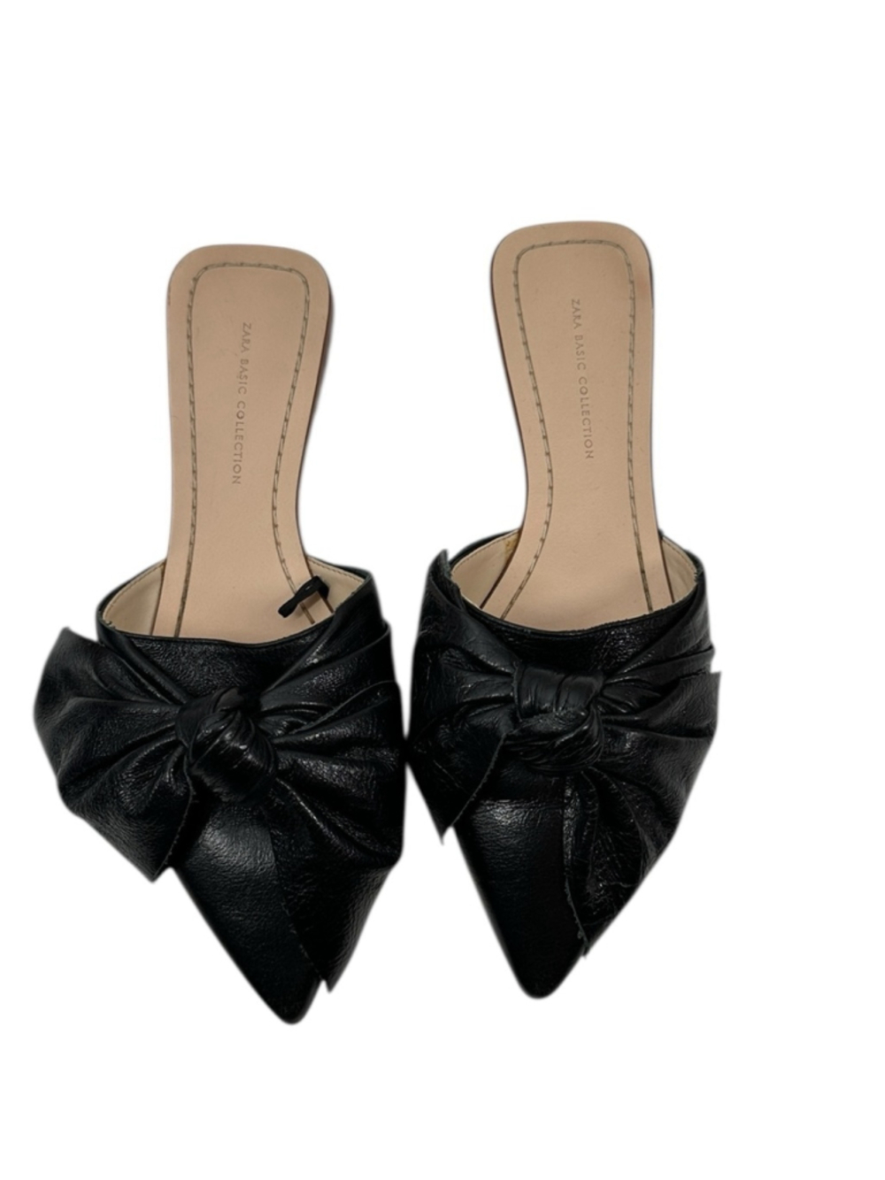 Zara Black Leather Bow Mules slides minimalist classic luxury sz 6 - Picture 4 of 11